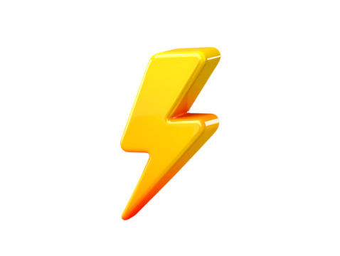 Vibrant Yellow and Orange Gradient 3D Lightning Bolt Symbol on a Black Background