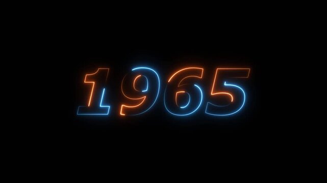 1965 Sal neon text background animation. Glowing neon business number text background 4k video.