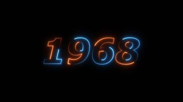 1968 Sal neon text background animation. Glowing neon business number text background 4k video.