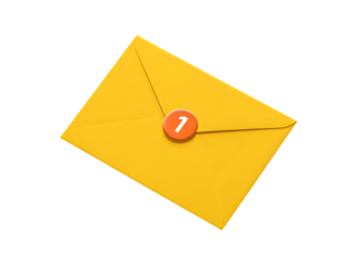 Bright Yellow Mail Envelope with an Orange Circular Notification Badge Displaying Number One, Indicating New Message