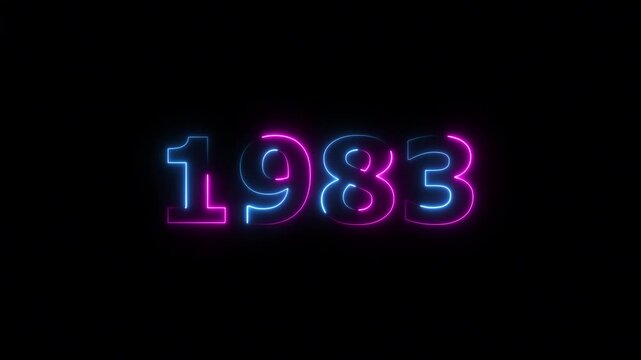 1983 Sal neon text background animation. Glowing neon business number text background 4k video.