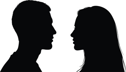 Fototapeta premium Man and Woman Profile Silhouettes Facing Each Other 