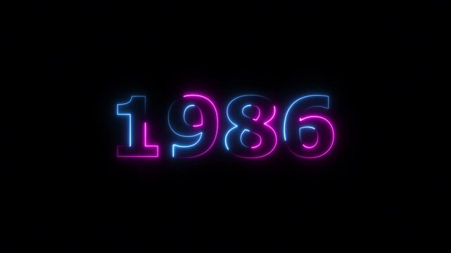 1986 Sal neon text background animation. Glowing neon business number text background 4k video.
