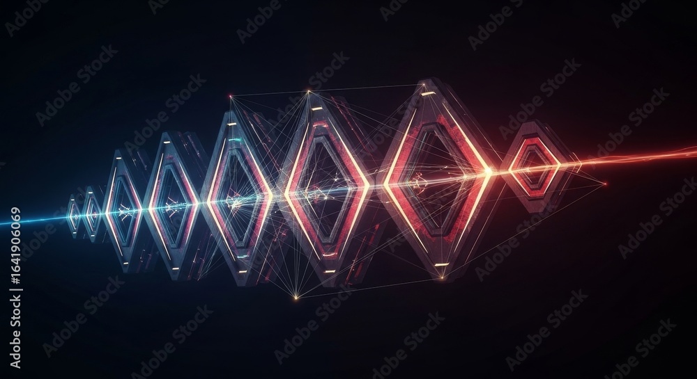 Poster abstract network connection - futuristic network connection, abstract geometric shapes, glowing line