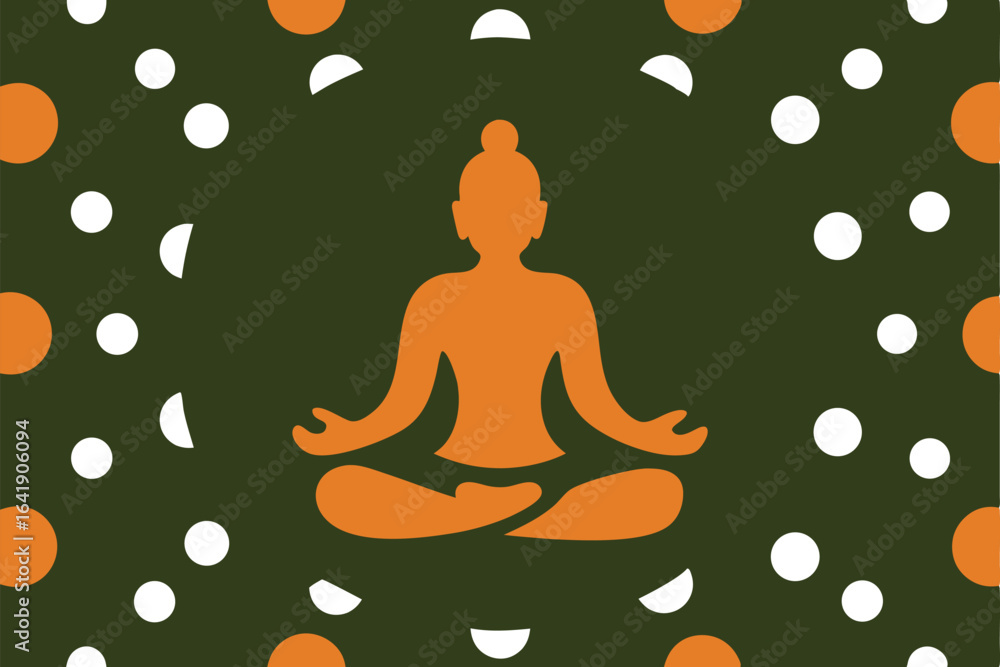 Poster meditating silhouette with abstract geometric elements on a transparent background