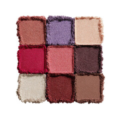 Nine-square eyeshadow palette, close-up.  Powdery pigments in various warm shades