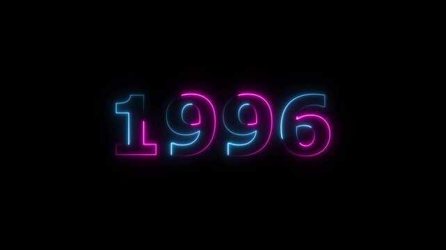 1996 Sal neon text background animation. Glowing neon business number text background 4k video.