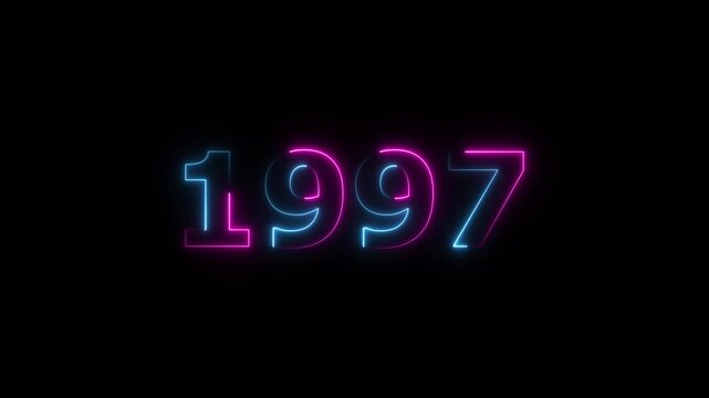 1997 Sal neon text background animation. Glowing neon business number text background 4k video.