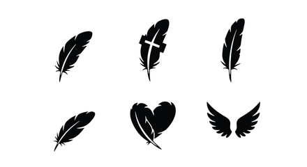 Fototapeta premium Feather and Wing Icon Collection � Cross and Heart Shape Feather Designs