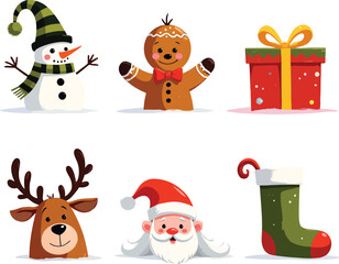 Christmas Characters Set with Snowman Gingerbread Man and Santa Claus Elements