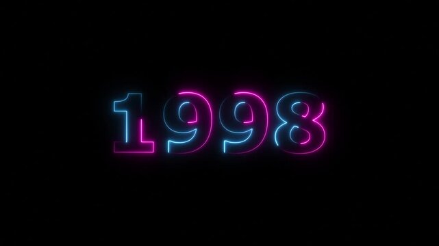 1998 Sal neon text background animation. Glowing neon business number text background 4k video.