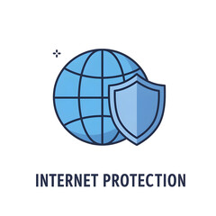 Blue globe with shield icon internet protection cybersecurity