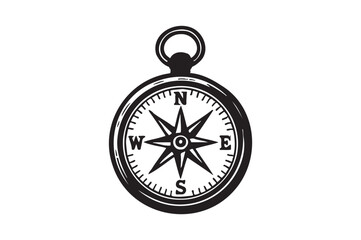 Vintage Compass silhouette vector art illustration on white background