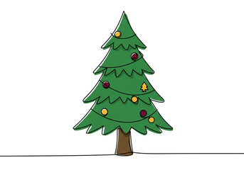 Fototapeta premium A christmas tree with ornaments and a garland on a white background in a cartoon style drawing