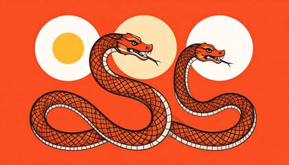 Fototapeta premium Two snakes on a vibrant background