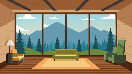 spacious living room panoramic forest views