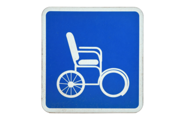 Blue wheelchair access symbol isolated on transparent background