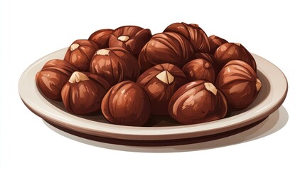 Fototapeta premium Hazelnuts on a plate, isolated, food illustration, healthy snack
