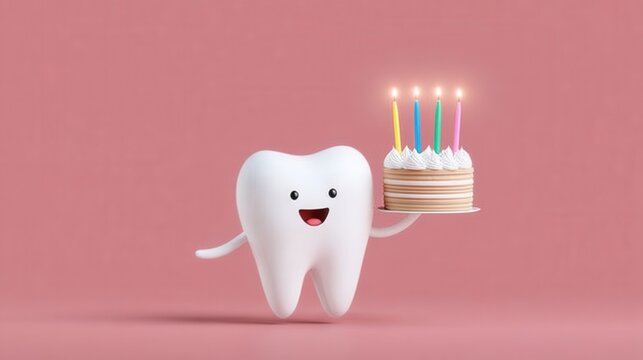 Celebrating Dental Health With a Cheerful Tooth and a Birthday Cake