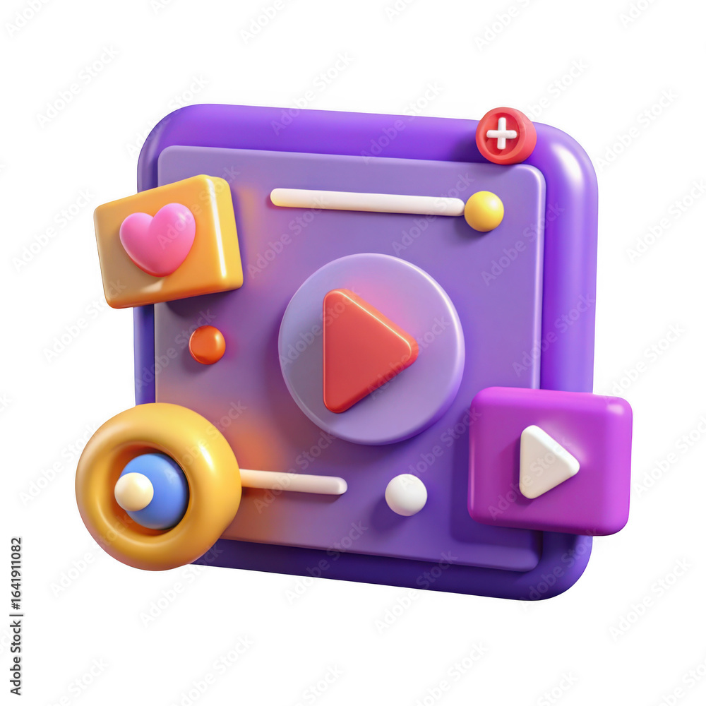 Aufkleber 3d media player icon with play button isolated on transparent background