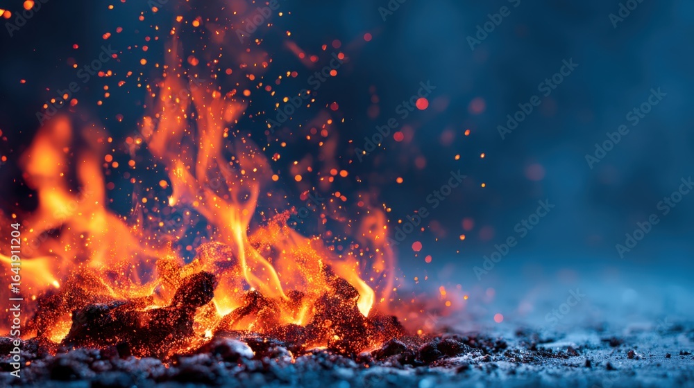Aufkleber dynamic fire and sparks on dark background displaying intense heat and energy for abstract concepts
