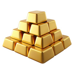 3d stacked gold bars pyramid isolated on transparent background