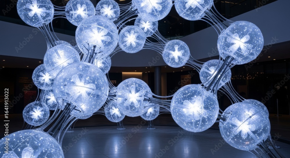 Poster illuminated molecular structure sculpture - a mesmerizing illuminated sculpture resembling a complex