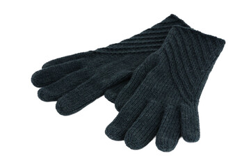 Turquoise woolen gloves isolated on white background. Women's accessory.