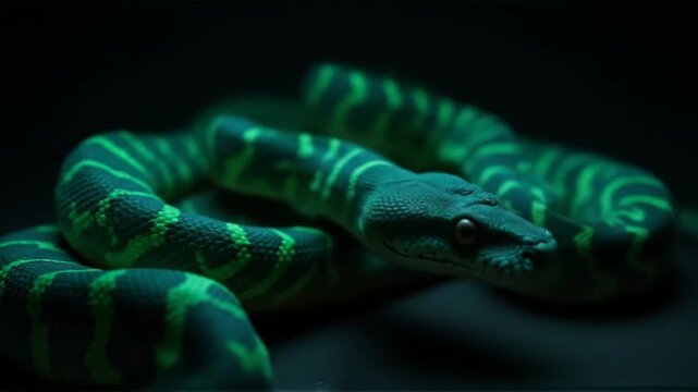 Emerald Serpent: Captivating Close-Up of a Green Tree Python with Zigzag Pattern