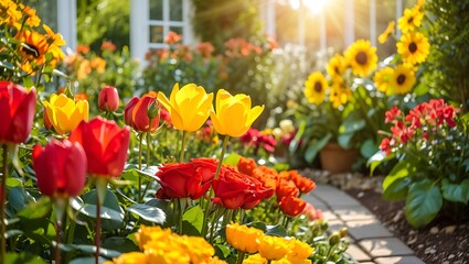 Beautiful tulips are blooming in the garden and park