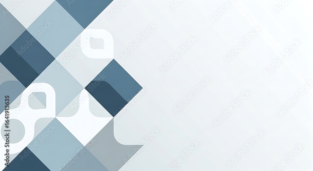 Poster abstract background featuring a pattern of blue and gray squares with rounded corner shapes overlayi