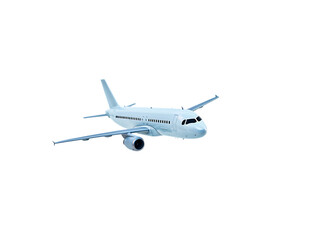 Obraz premium Sleek White Passenger Airplane Model Ready for Flight on a Pure Black Background