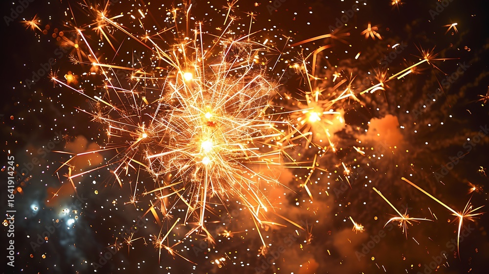 Poster dazzling golden light explodes from sparklers, creating a festive and energetic nighttime display.
