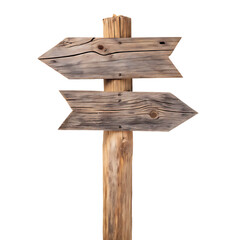 Naklejka premium Weathered wooden directional signpost isolated on a transparent background arrows