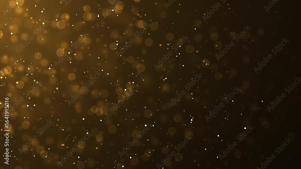 Poster glowing golden particles floating in dark space background