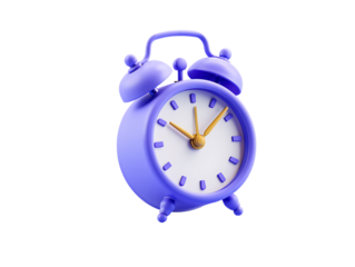 Vibrant Purple Retro Alarm Clock Icon with White Face and Golden Hands
