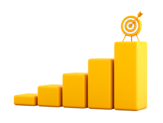 Bright yellow ascending bar graph depicting business growth towards a clear target goal.