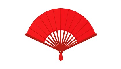 Red Hand Fan with Asian Design, and White Background.