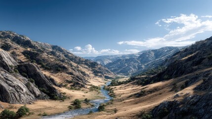 Fototapeta premium Mountain valley with a winding river.