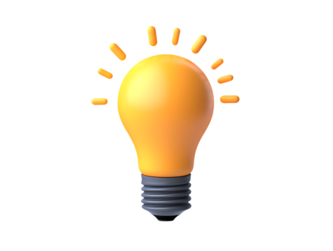 Vibrant Glowing Yellow 3D Light Bulb with Dynamic Orange Rays Emitting for Brilliant New Ideas