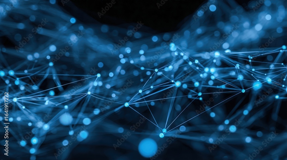 Aufkleber abstract blue network connection: data nodes interconnected, communication system technology backgro