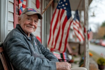 Portrait of a Smiling Elderly Man Sitting on Porch