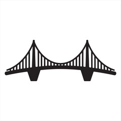 Minimalist Black and White Silhouette of a Suspension Bridge Architectural Design and Urban Infrastructure Illustration