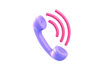 Sleek 3D Lavender Retro Telephone Receiver Emitting Vibrant Pink Sound Waves for Direct Communication.