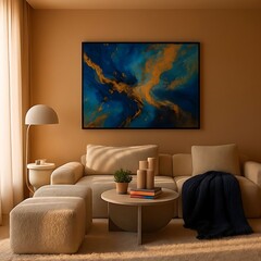 Modern Minimalist Living Room With Plush Beige Sofa