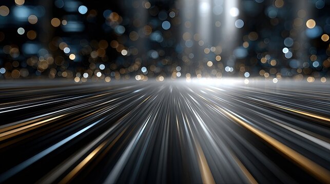 Dynamic motion blur simulates rapid exploration of various streaming services and digital content in a dark, cosmic environment