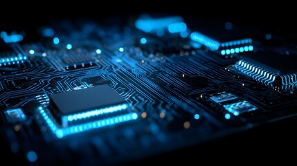 Illuminated circuit board technology background for electronics and computer science visuals use case