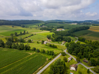 Aerial landscape of farmland in the Appalachian mountains in rural Herndon Central Pennsylvania © Andrew