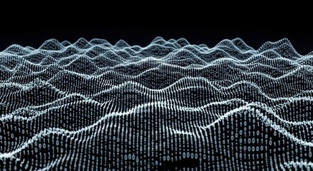 Binary code data flowing with abstract waves. Digital information visualization and technology concept for cybersecurity.