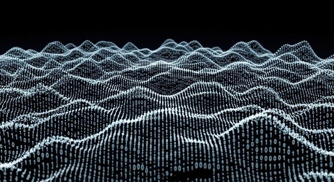Binary code data flowing with abstract waves. Digital information visualization and technology concept for cybersecurity. - Powered by Adobe